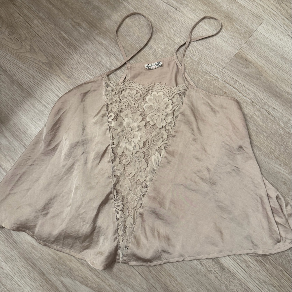 Free People Beige Lace Trim Top